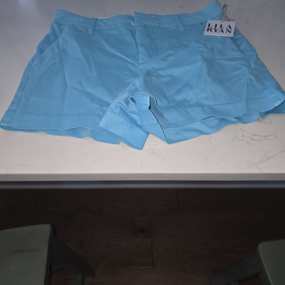 LILA RYAN Women's Sky Blue High Waist Scallop Hem Shorts